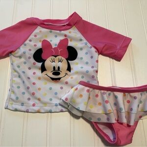 Disney Girls' Pink Minnie Mouse Polka Dot Rashguard Swim Set 0-3M